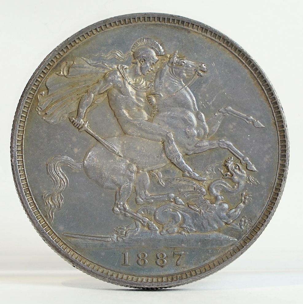 British silver coins, Victoria (1837-1901), crown, 1887, toned, lustrous UNC